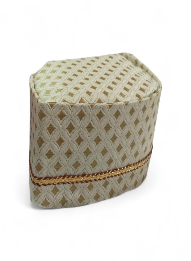 Firstdemand Traditional Golden Printed Brocade Topi for Men, Wedding Cap, Pooja Turban, Handstitch Ready to Wear - Image 1